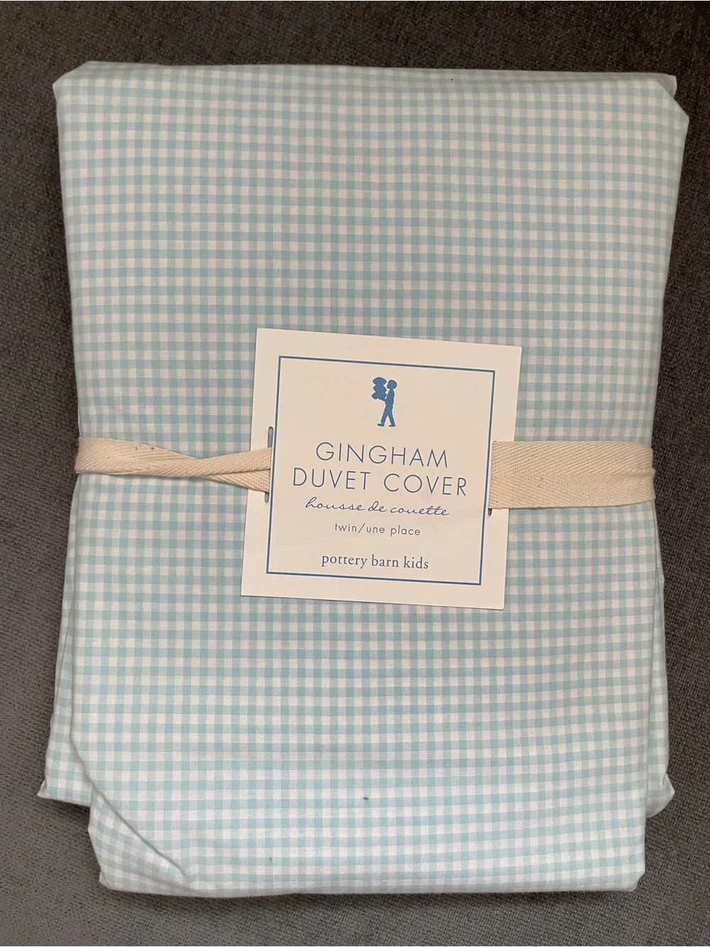 NWT Pottery Barn Kids Blue Gingham Twin Duvet Cover 100% organic cotton